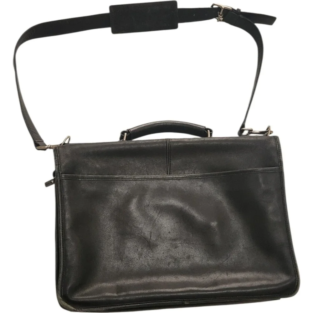 Coach Transatlantic Black Leather Briefcase Messenger Bag D043-6455